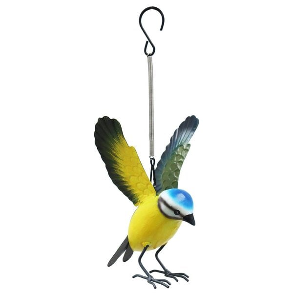 EDH Door Hardware Small Metal Hanging Blue Tit(14cm x 10cm x 10cm)– Handcrafted Weather-Resistant Bird Ornament –Decorative Hanging Robin