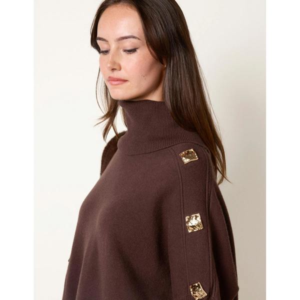 Blue Vanilla Square Hammered Button Cowl Neck Jumper