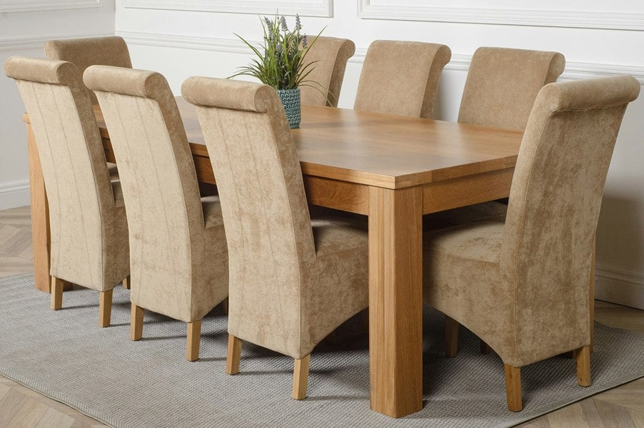 That's Furniture Dakota Extra Large Oak Dining Table with Montana Fabric Chairs
