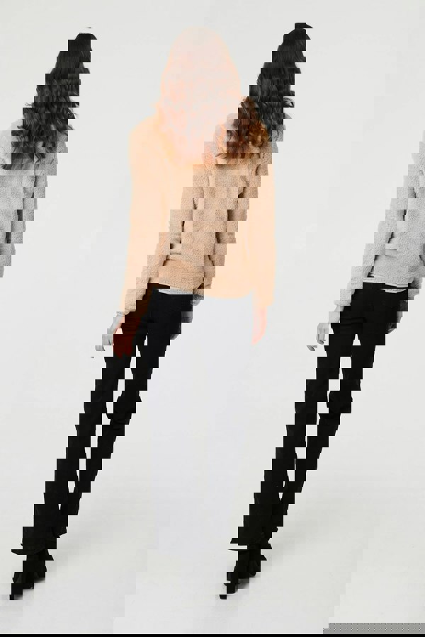 Beige | Soft Texture Zip Front High Neck Fleece
