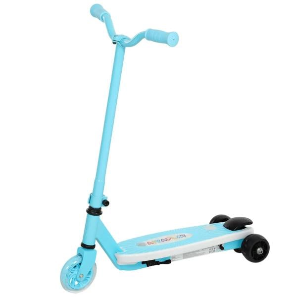 Light blue kids electric scooter with handlebar and front wheel