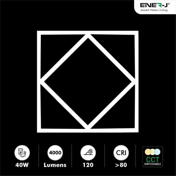 ENER-J Double Square LED Ceiling Panel 60x60cms 40W 4000 Lumens, 3 Years warranty, CCT Switchable (Pack of 6)
