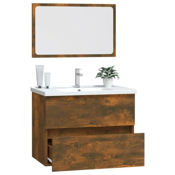 Berkfield 2 Piece Bathroom Furniture Set Smoked Oak Engineered Wood