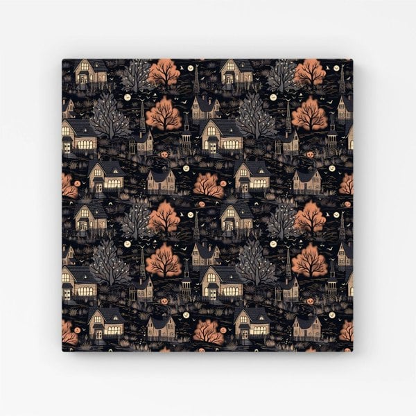 Warren Reed Spooky Haunted Houses Pattern Canvas