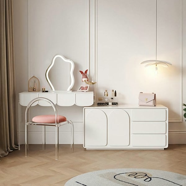 Zenith Dressing Table With Sideboard & LED Mirror, Cream - 60s sideboard