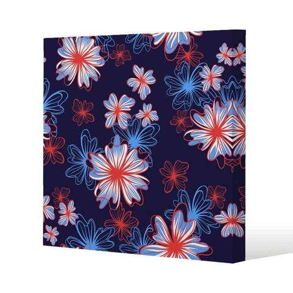Benjamin Tate Design Red, White & Blue Flower Print Slim Style Canvas Print  30x30cm , 15mm Slim Real wood.
