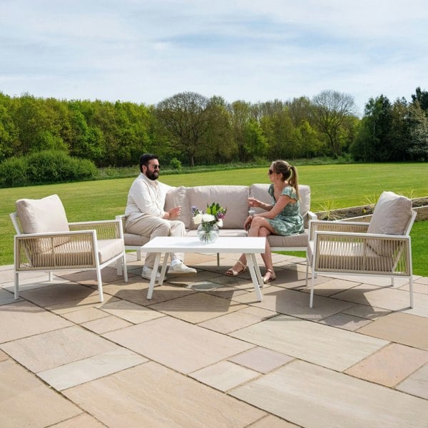 Jardi Aluminium 4 Piece Sofa Set with Black Rattan Storage Box - White