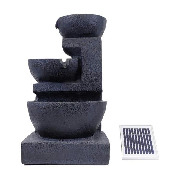 Gardenwize Solar-Powered 4-Tier Cascading Black Ceramic Water Feature with Battery Backup