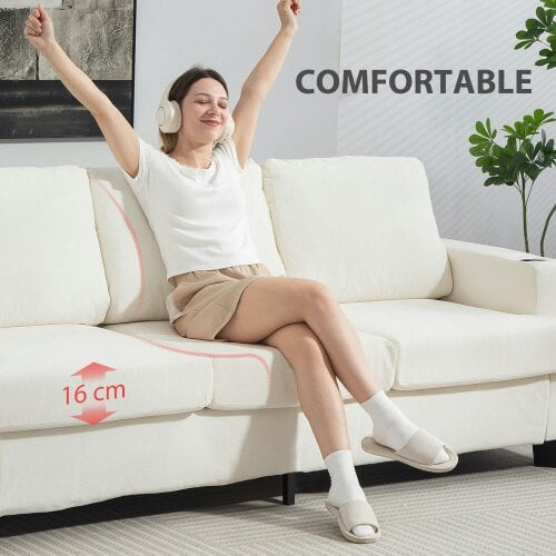 Wyld Haus Suvazi White 3 Seater Sofa With Integrated USB Ports And Cup Holders