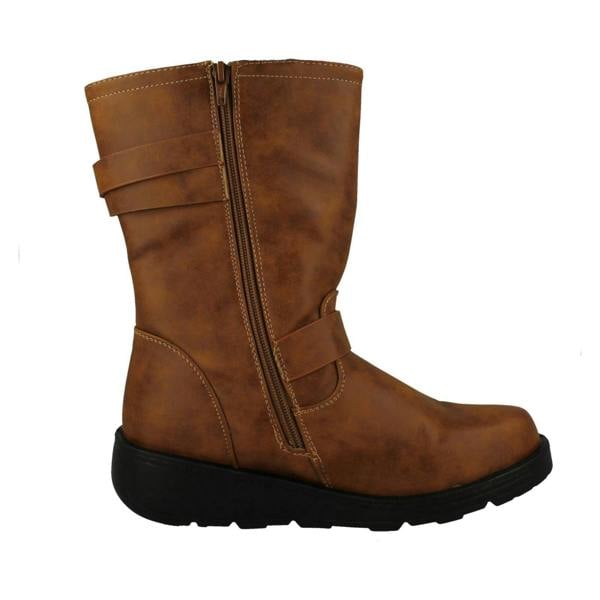 Spot On Ladies Spot On Buckle Detailed Wide Fit Mid-Calf  Boots F51200