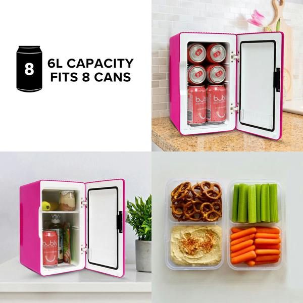 Koolatron 6L Mini Fridge 8 Can Pink Skincare Fridge for Bedroom, Desk or Travel | Portable 12V Cooler Warmer