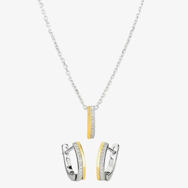 T. H. Baker Two-Tone Cubic Zirconia Bar Pendant and Earring Set SET13567