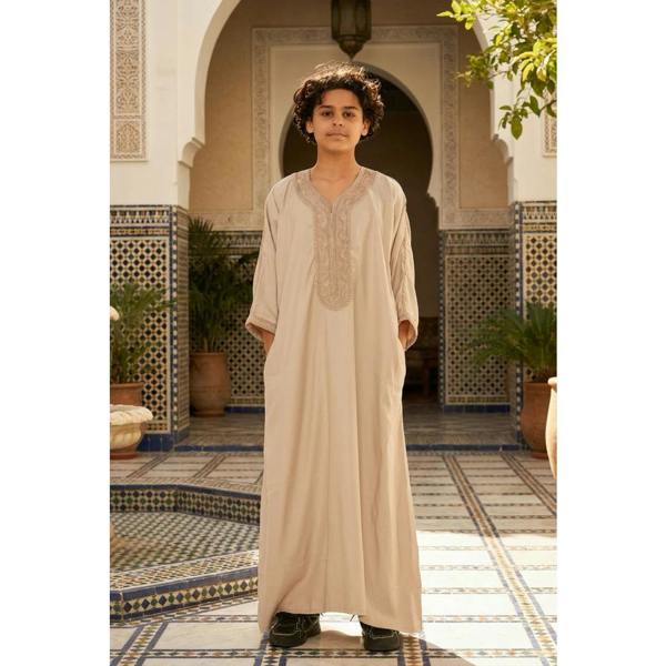 Boy's Moroccan Thobe Half Sleeve Gandoura Embroidery Kaftan - Salmon - Thobez - 15