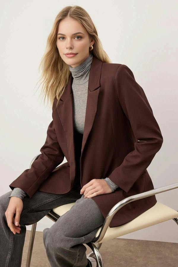 WOVCOR Lined Double-Breasted Woven Blazer Jacket