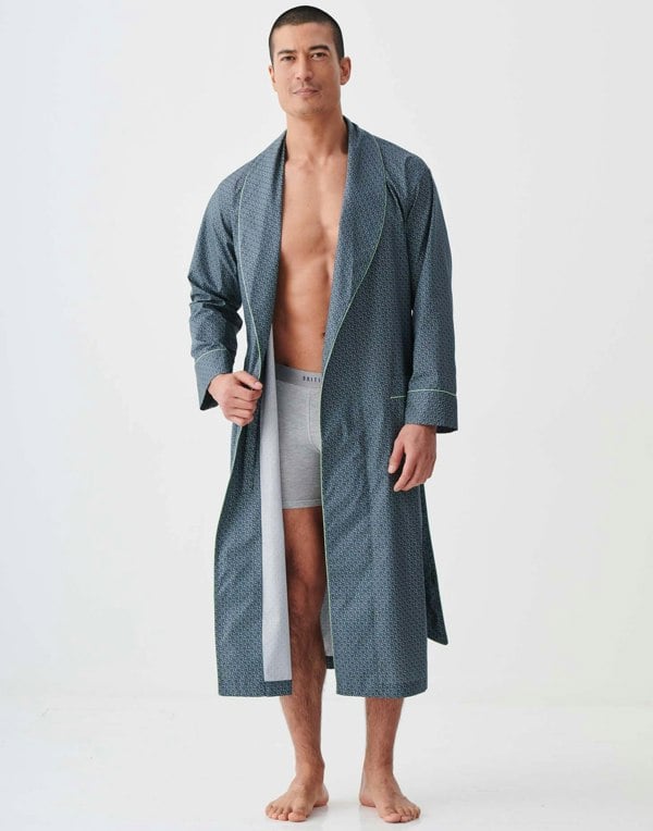 British Boxers Men's Crisp Cotton Dressing Gown – Geometric Moorland