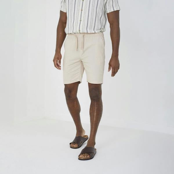 Brave Soul Stone Cotton Seersucker Shorts - Stone Image 1