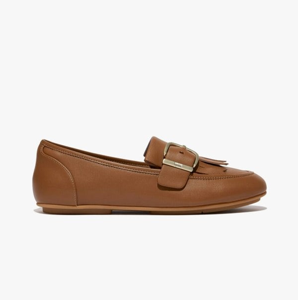 FitFlop ALLEGRO FRINGE BUCKLED Womens Loafers Light Tan