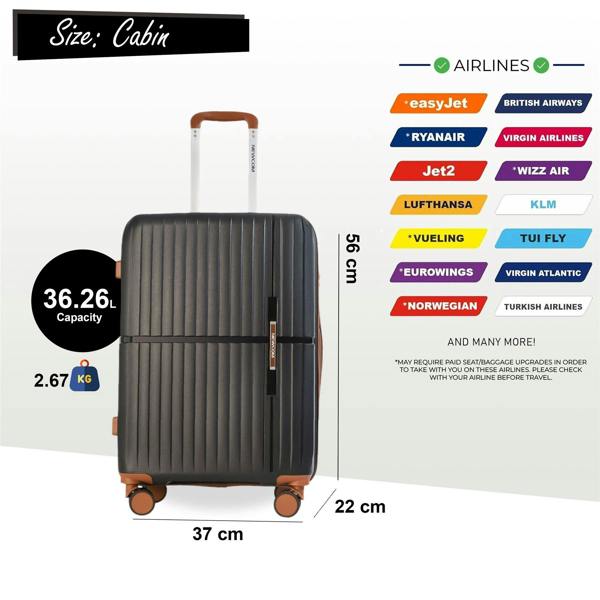 Infinity Luggage Hard Shell Cabin 37 x 22 x 56 cm PP Luggage Suitcase Suitable for Easyjet, Ryanair