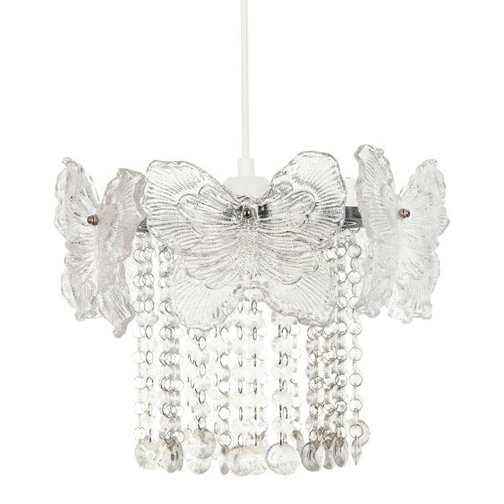 Happy Homewares Decorative Glass Butterfly Design Pendant Lamp Shade with Chrome Frame