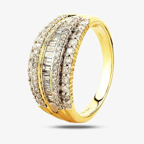 T. H. Baker 9ct Yellow Gold 1.00ct Multi-Cut Diamond Five Row Ring TH012525112161