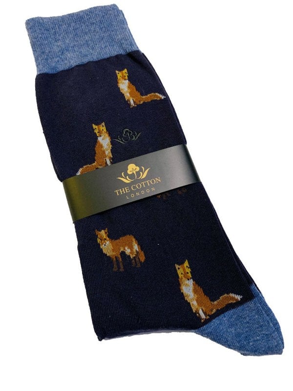 FOX MOTIF SOFT COTTON SOCKS – NAVY