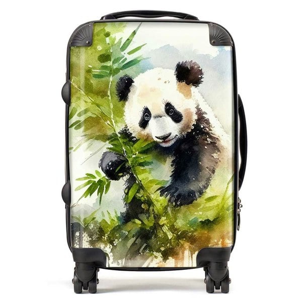 Warren Reed Panda Eating Bamboo Watercolour Suitcase