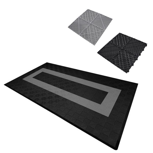 Monstershop Vented Garage Floor Tiles With Edges – 90 Black & 30 Grey