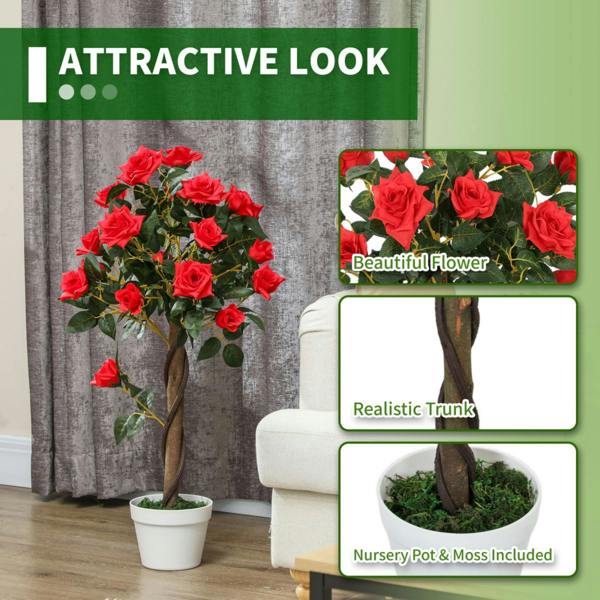 Dyzi Set of 2 90cm Artificial Rose Trees Potted Decorative Plants