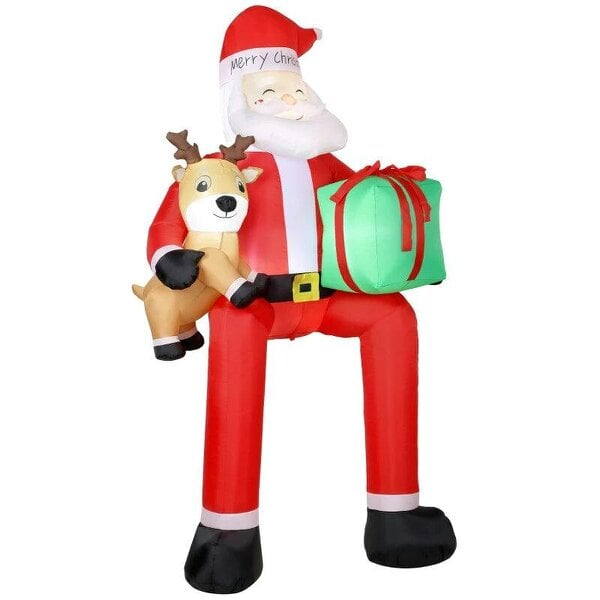 Bobobiy 9.3ft Giant Christmas Inflatable Hanging Santa Claus Sitting w/ Reindeer, Gift Box
