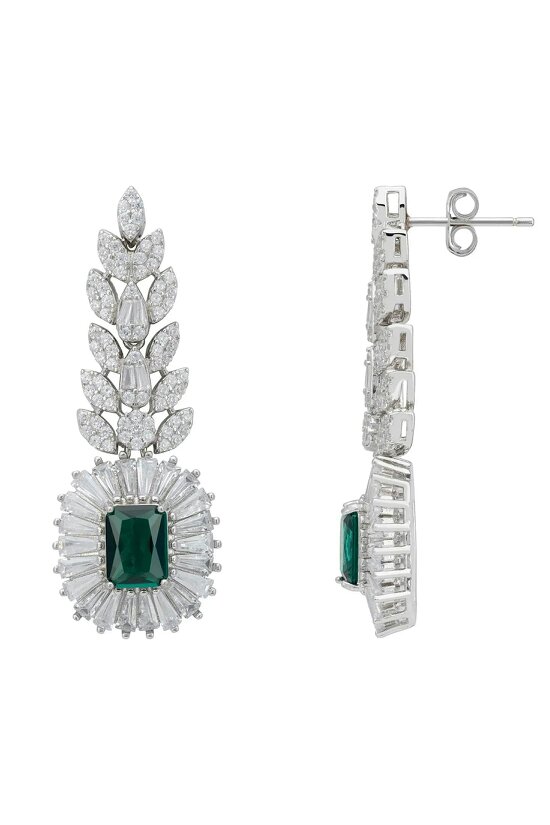 Latelita Countess Gemstone Drop Earrings Emerald Silver
