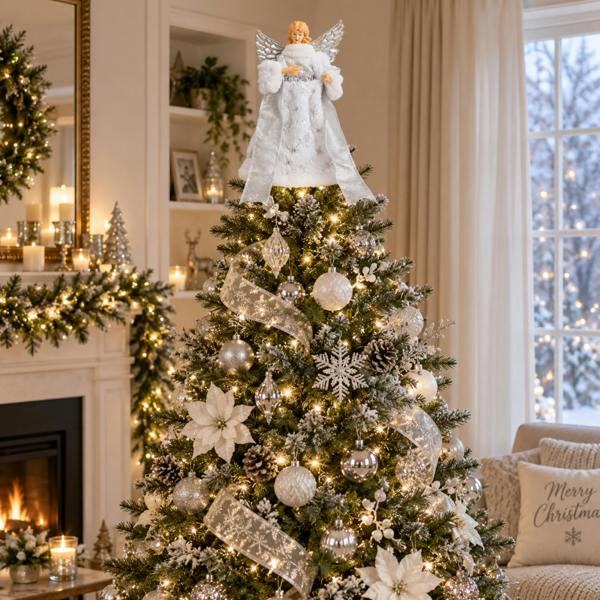 Samuel Alexander 30cm Traditional Christmas Angel Tree Topper Decoration in Silver