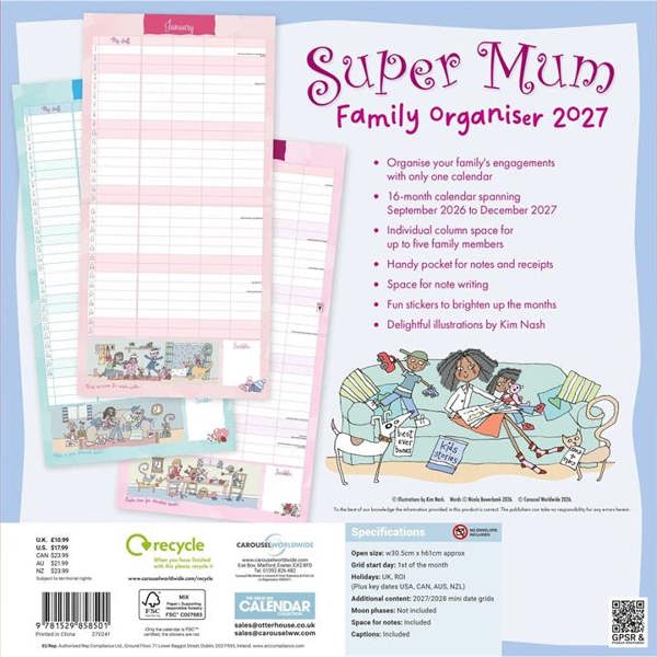 Super Mum Family Organiser 2026 - 2027, Family Planners, Month To View, Family, Gift
