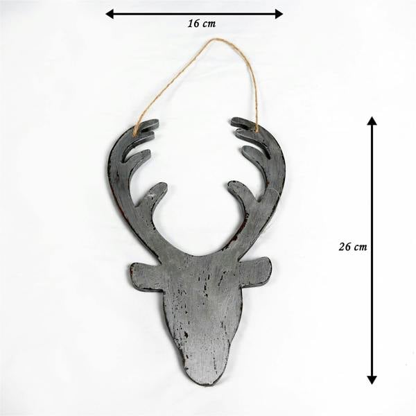26cm Silver Wooden Hanging Deer Head Wall Decoration for Christmas Home, Office and Seasonal Displays image 1