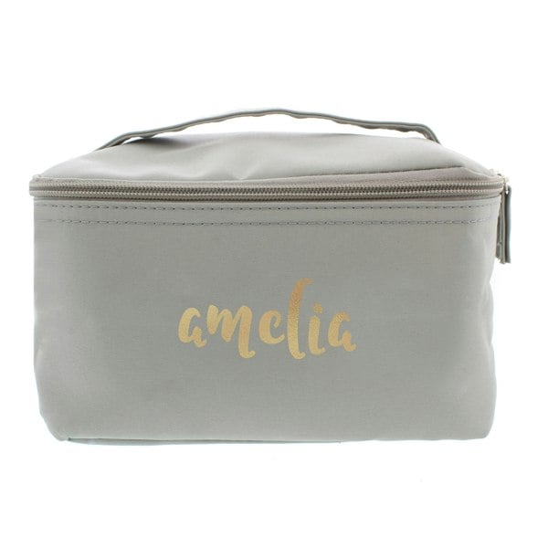 Personalised Memento Company Personalised Gold Name Grey Toiletry Bag