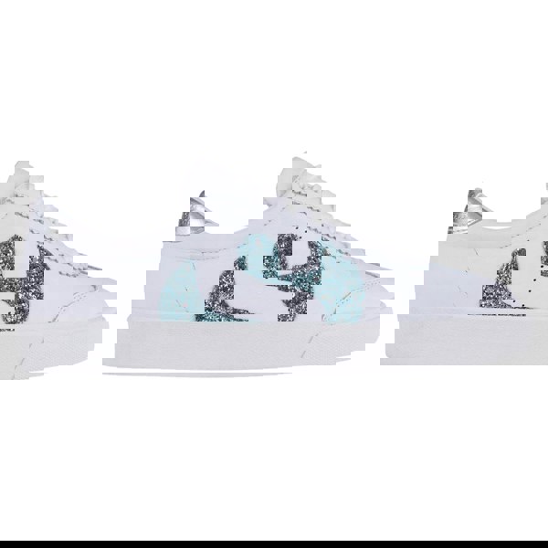 Superga Womens 2843 Club S Glitter Leather Trainers - White-Blue/Light