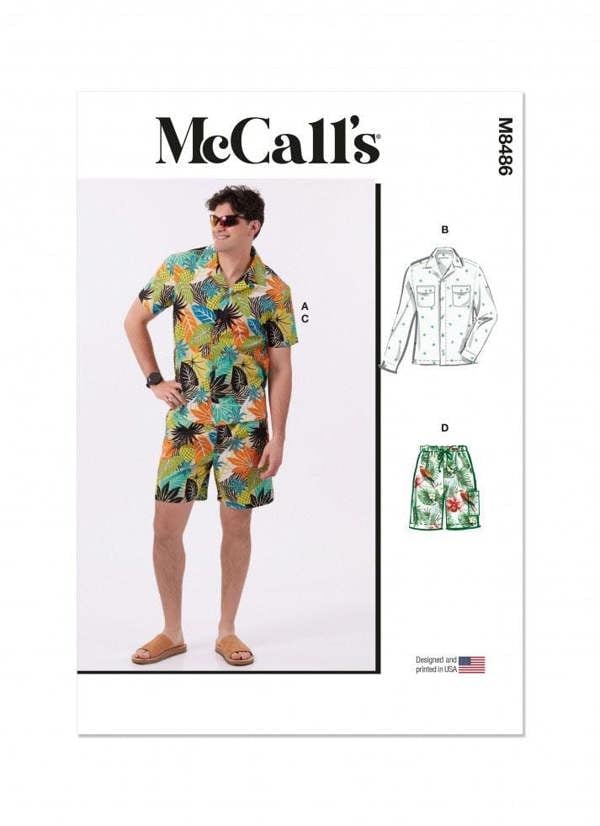 McCalls 8486 Paper Sewing Pattern – Men's Shirt & Shorts, Easy