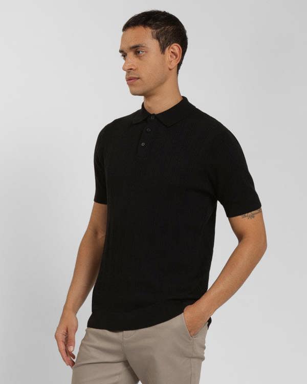 Steel & Jelly Textured Stripe Short Sleeve Polo Shirt