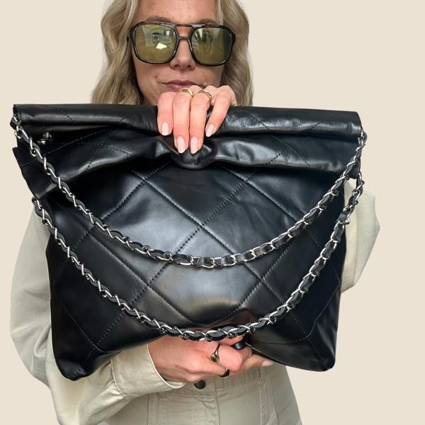 Quilted Leather Bag with Chain Strap