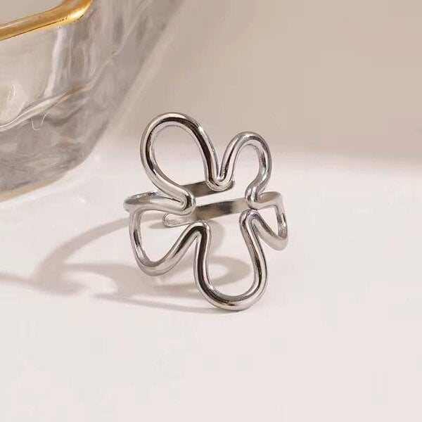 The Colourful Aura Abstract Blossom Adjustable Statement Ring - Silver
