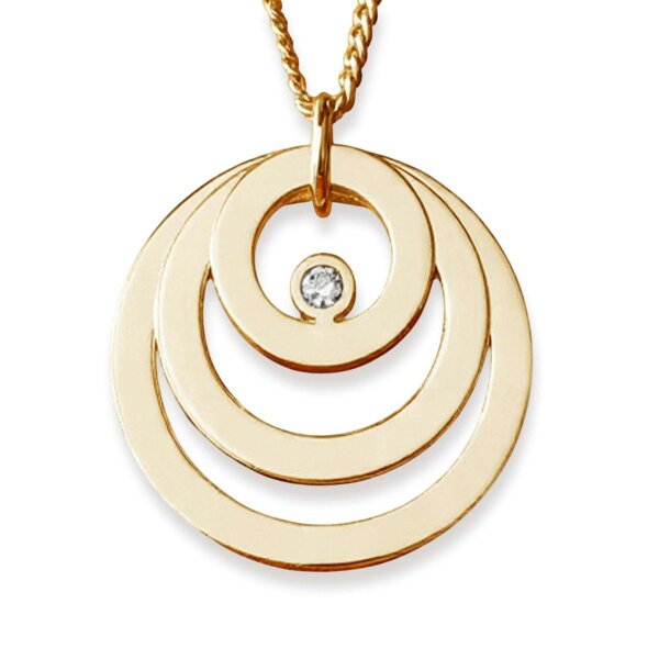 Christopher James of London 9ct Yellow Gold Plated Triple Disc Personalised Family Circle Necklace With Diamond or Crystal
