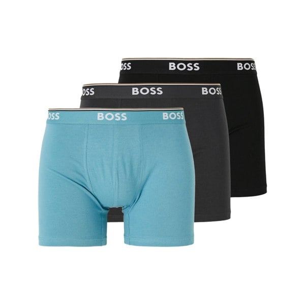 BOSS Cotton Stretch 3 Pack Boxer Briefs Black/Blue/Dark Grey