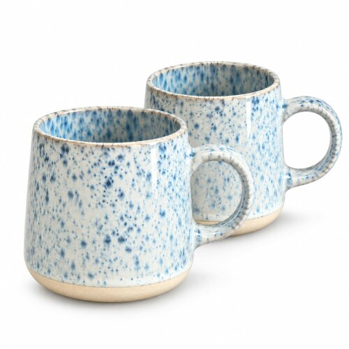 Skandi Home Lotus Set of 2 Pale Blue Reactive Speckle Glaze Ceramic Mugs 430ml
