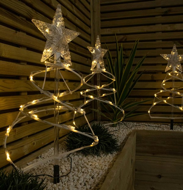 Samuel Alexander 45cm Set of 4 Light up White Spiral Christmas Tree Garden Path Lights with 100 Warm White LEDs