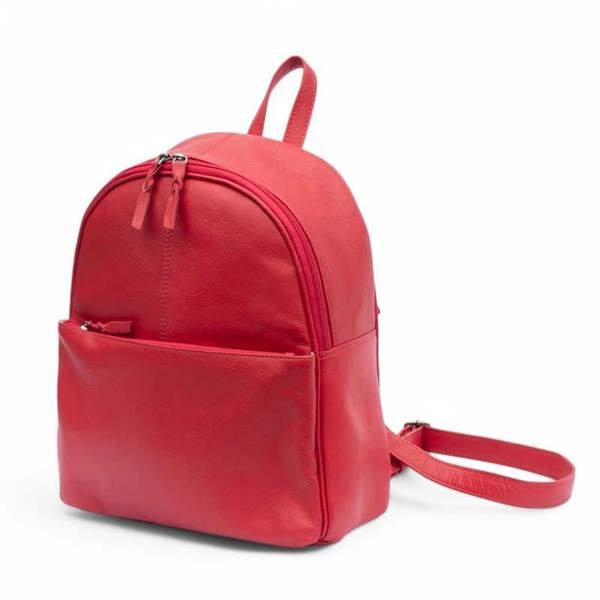 Front view of Red backpack on a white background