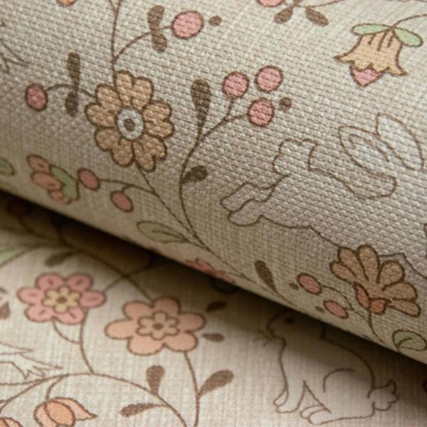 Grandeco Liberty Floral Bunny Trail Nursery Textured Wallpaper Natural Beige