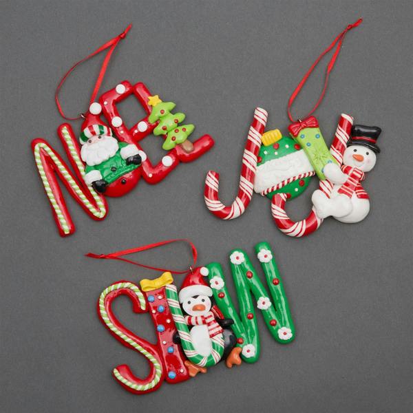 Ceramic Christmas Tree Hanging Decorations in Snow, Noel and Joy Designs | Pack Sizes 3 or 12 image 1