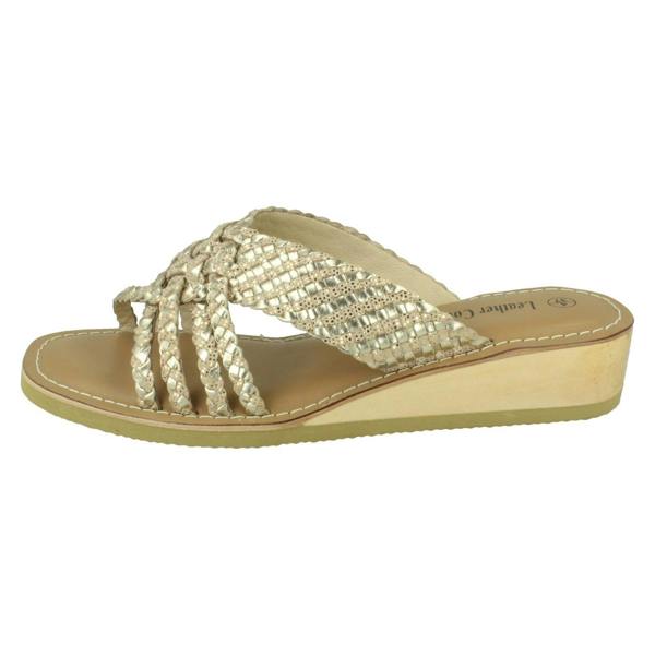 Leather Collection Ladies Leather Collection Low Wedge Platform Sandals F00424