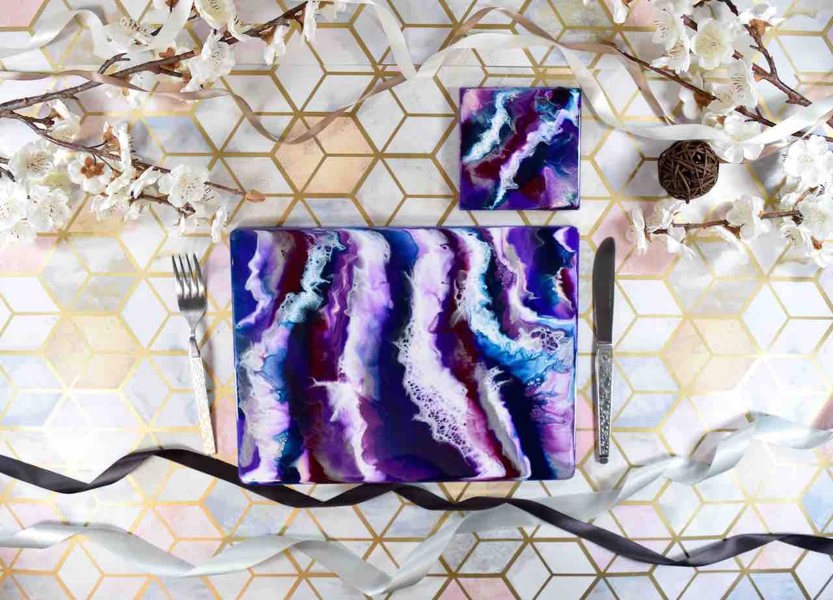 Kate Chesters Art Purple Resin Art Placemats and Drinks Coasters - Heat Safe