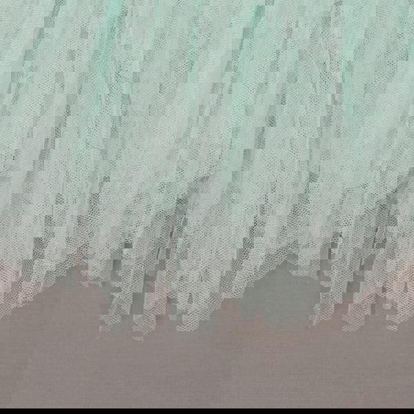 Close-up of a light green tulle skirt on a gray background