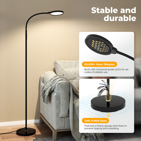Emitto Floor Lamp Dimmable Standing Reading Light LED Colour Temperatures Black